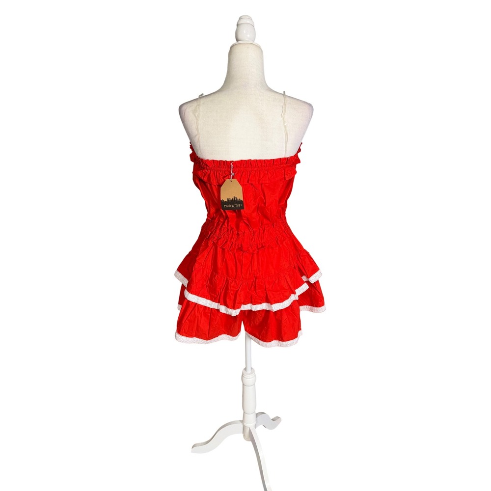 Main Strip Football Tube Dress NWT Red‎ Ruffle Strapless Mini Dress Size Large - Picture 2 of 6